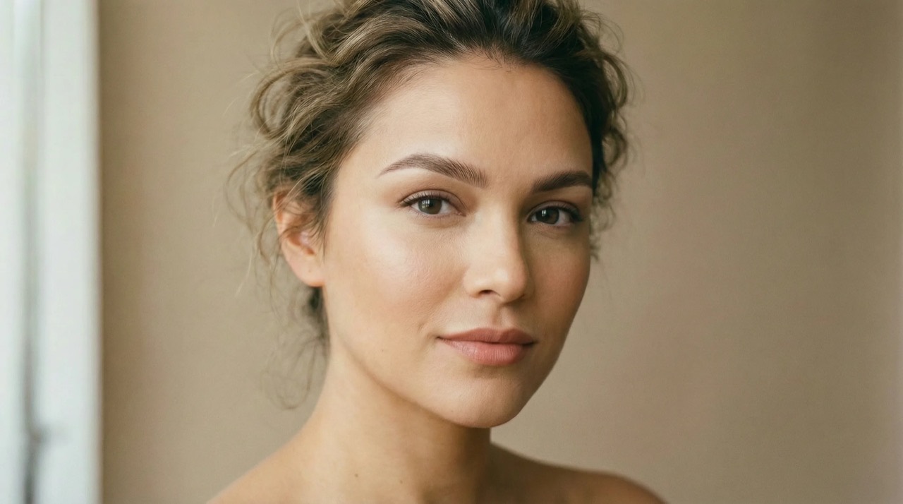 Woman with beautifully shaped ombre powder brows